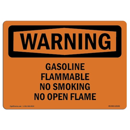 Signmission OSHA Sign, Gasoline Flammable No Smoking No Open Flame, 5in X 3.5in Decal, 3.5" W, 5" L, Landscape OS-WS-D-35-L-12156